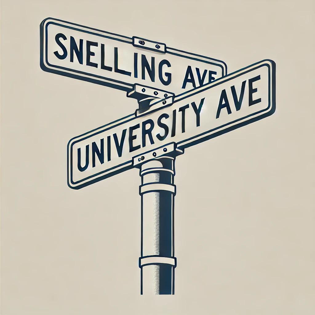 streetsign depicting snelling and university avenues